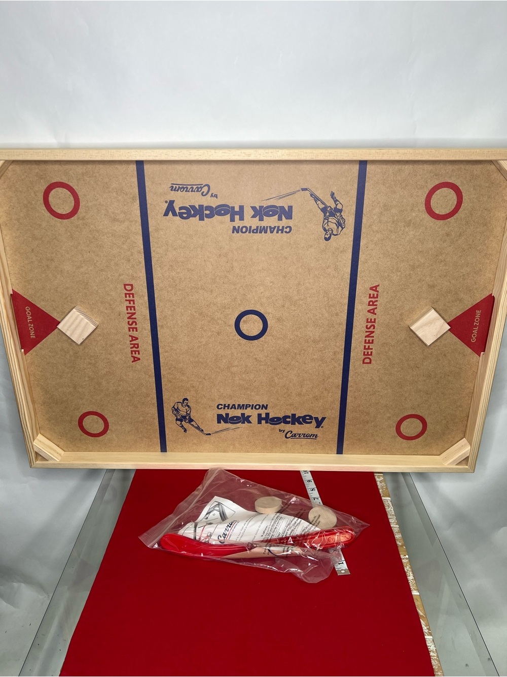 Champion Nok Hockey Champion by Carrom - Wooden Tabletop Hockey Game (Red/Blue)